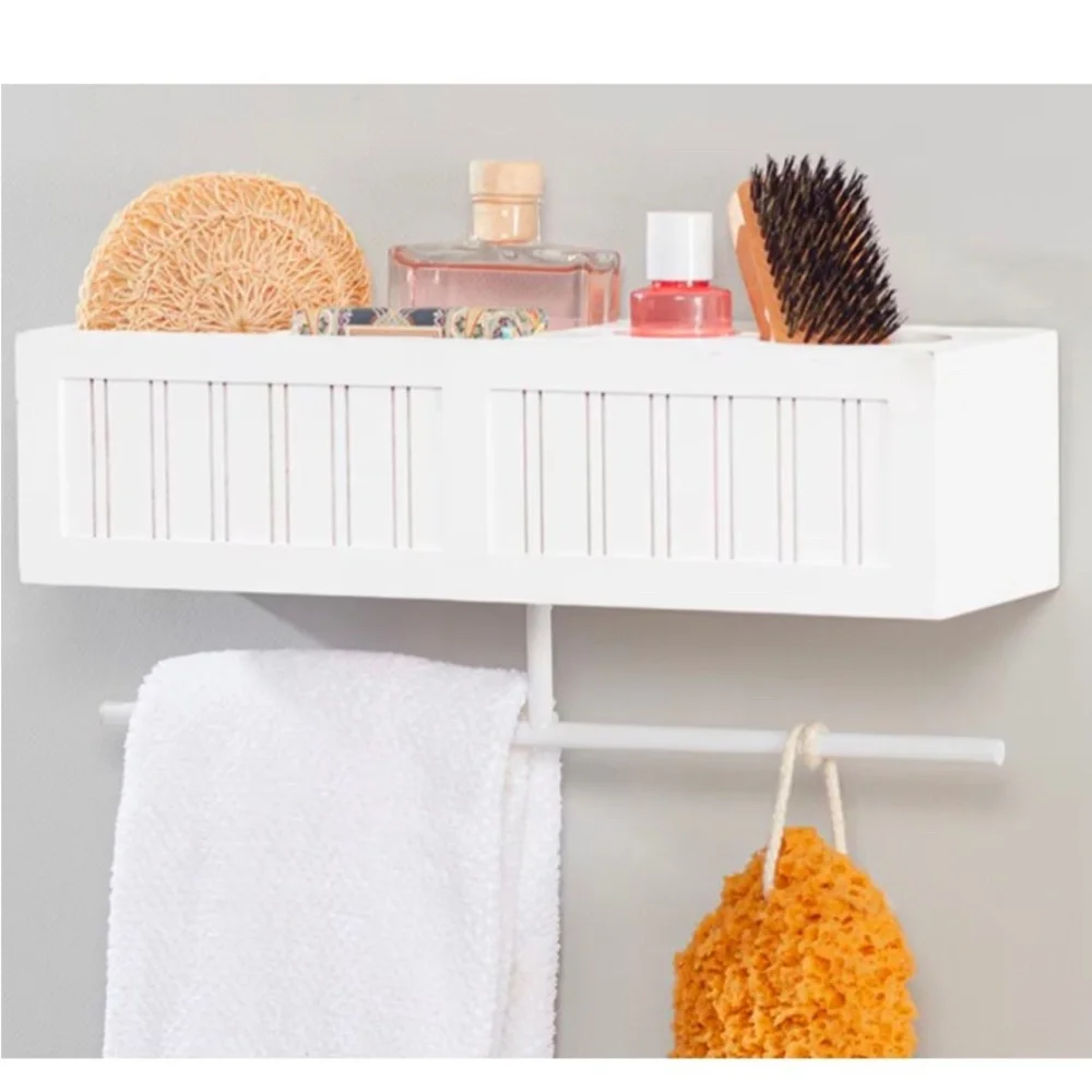 NIB Black Organization Bathroom Wall Shelf with Towel Bar!